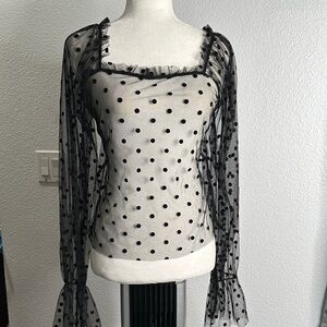 Black Polka Dot Sheer Top size 6 goth, whimsigoth